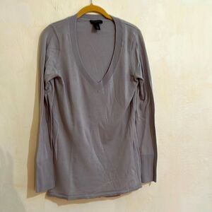 White House Black Market Light Gray Wool Blend Long Sleeve Wrap Back Sweater L